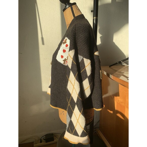 OOAK? Harlequin Crop Top Joker Devolution Cable Knit CARDIGAN Sweater Size 3X - Picture 3 of 12